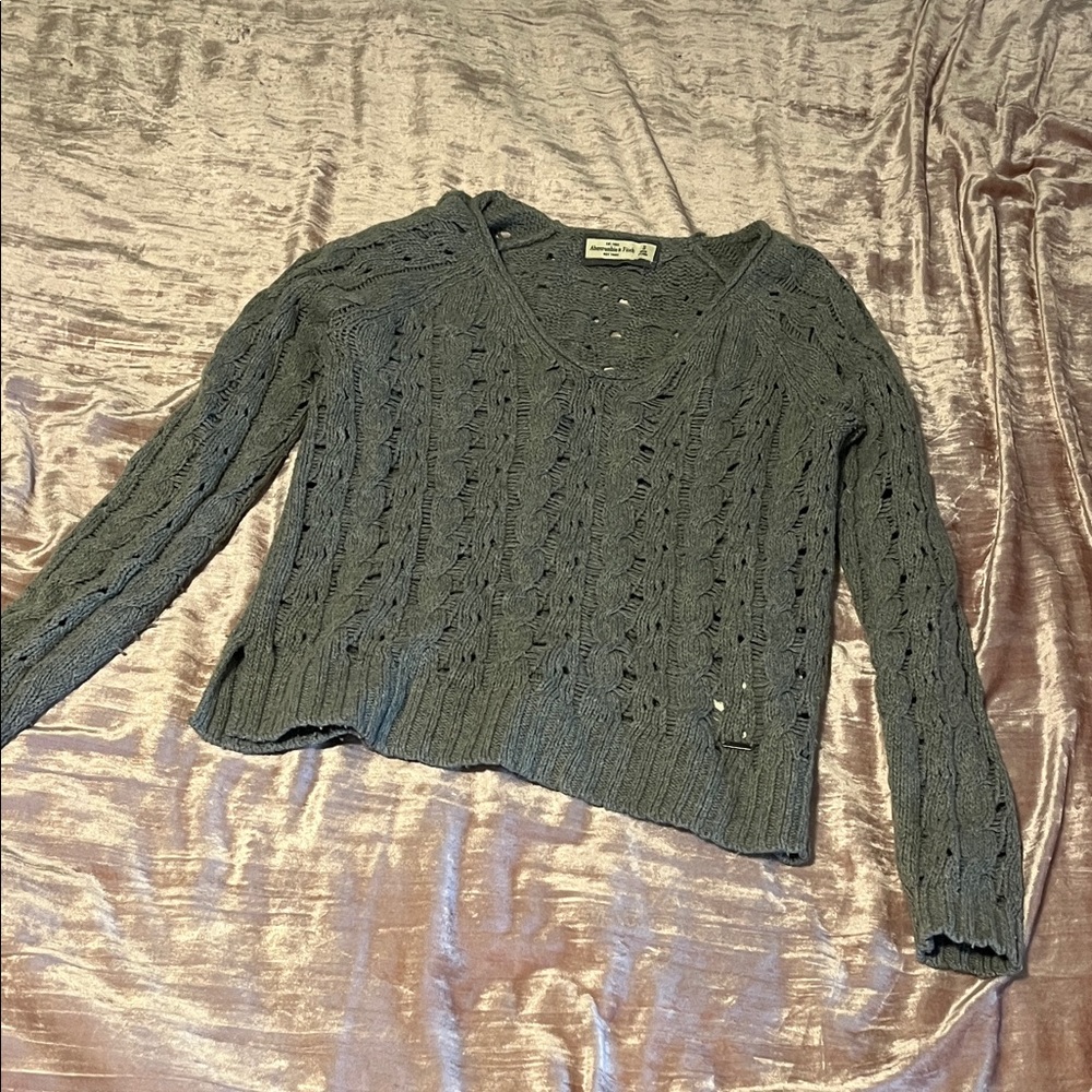 Abercrombie & Fitch Gray Open-Stitch V-Neck Sweater